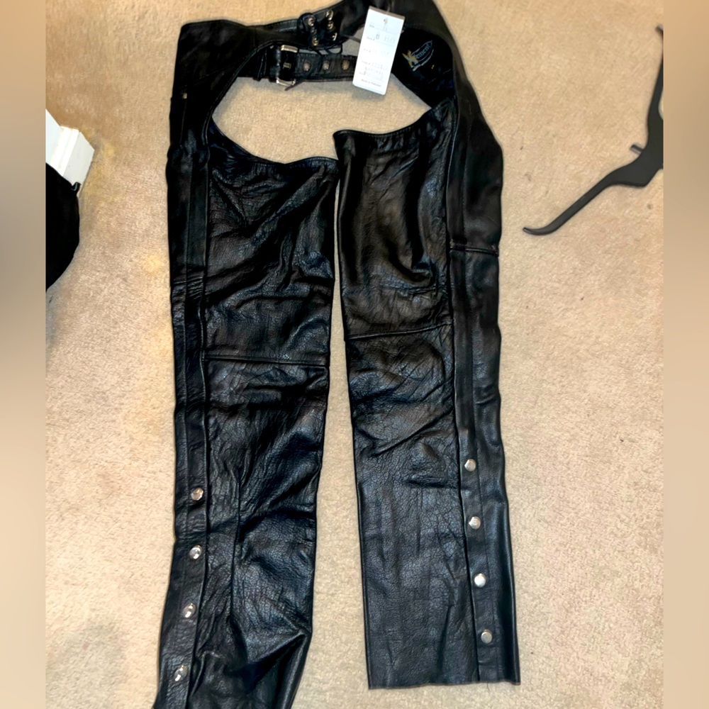 Black Genuine Leather Chaps Universal wear